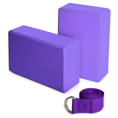 Yoga Block 2 Pack Yoga Blocks with Yoga Strap EVA Foam Fitness Exercise Yoga Blocks Bricks Set for Home Gym Fitness