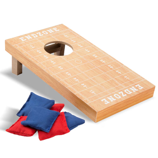 Tabletop Cornhole - Classic Mini Travel Wood Beanbag Toss Skill Board Game with Football Field Design for Kids and Adults Indoor/Outdoor Wood Corn Hole