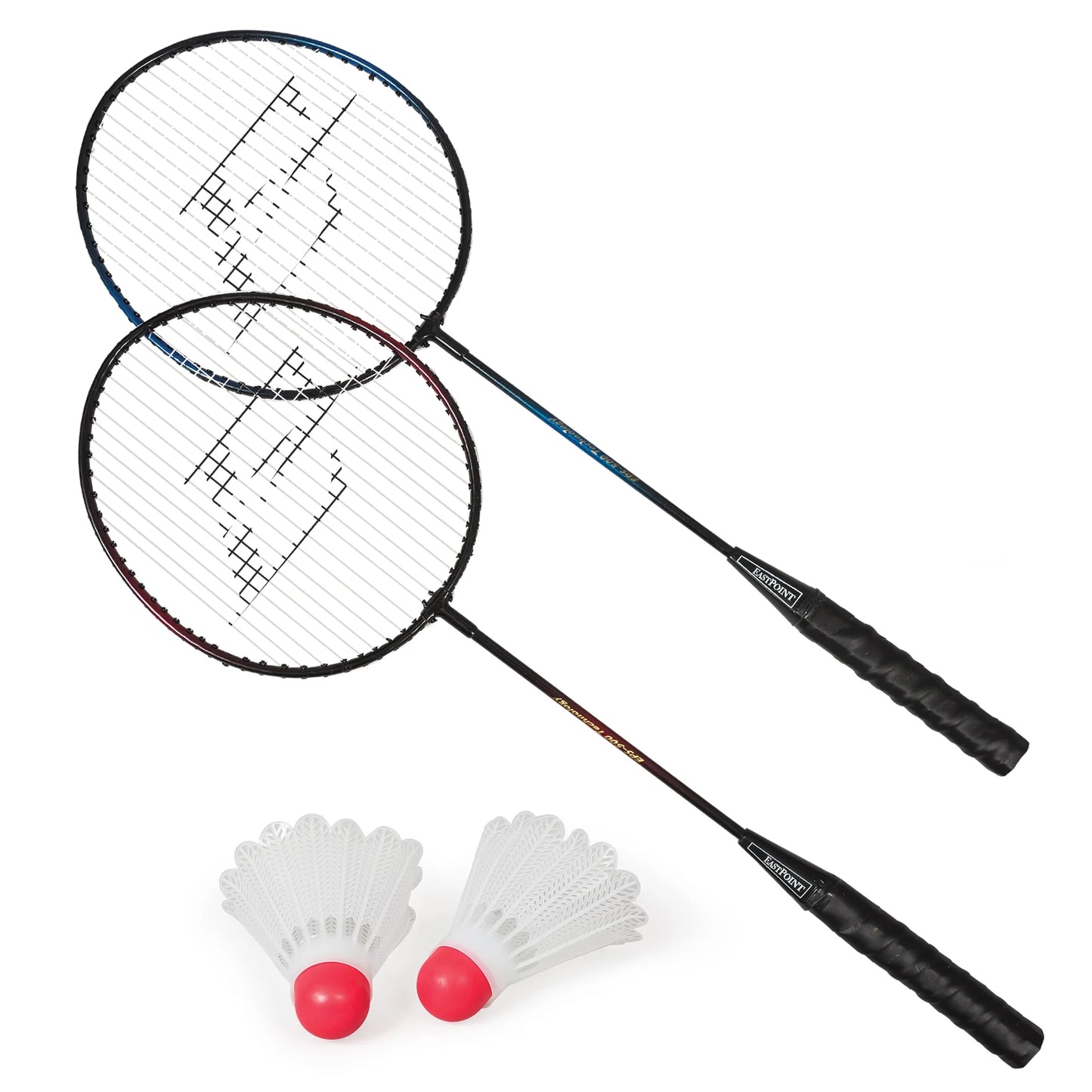 2 Player Badminton Racket Set; 2 Rackets with Steel Shafts, 2 Shuttlecock Birdies