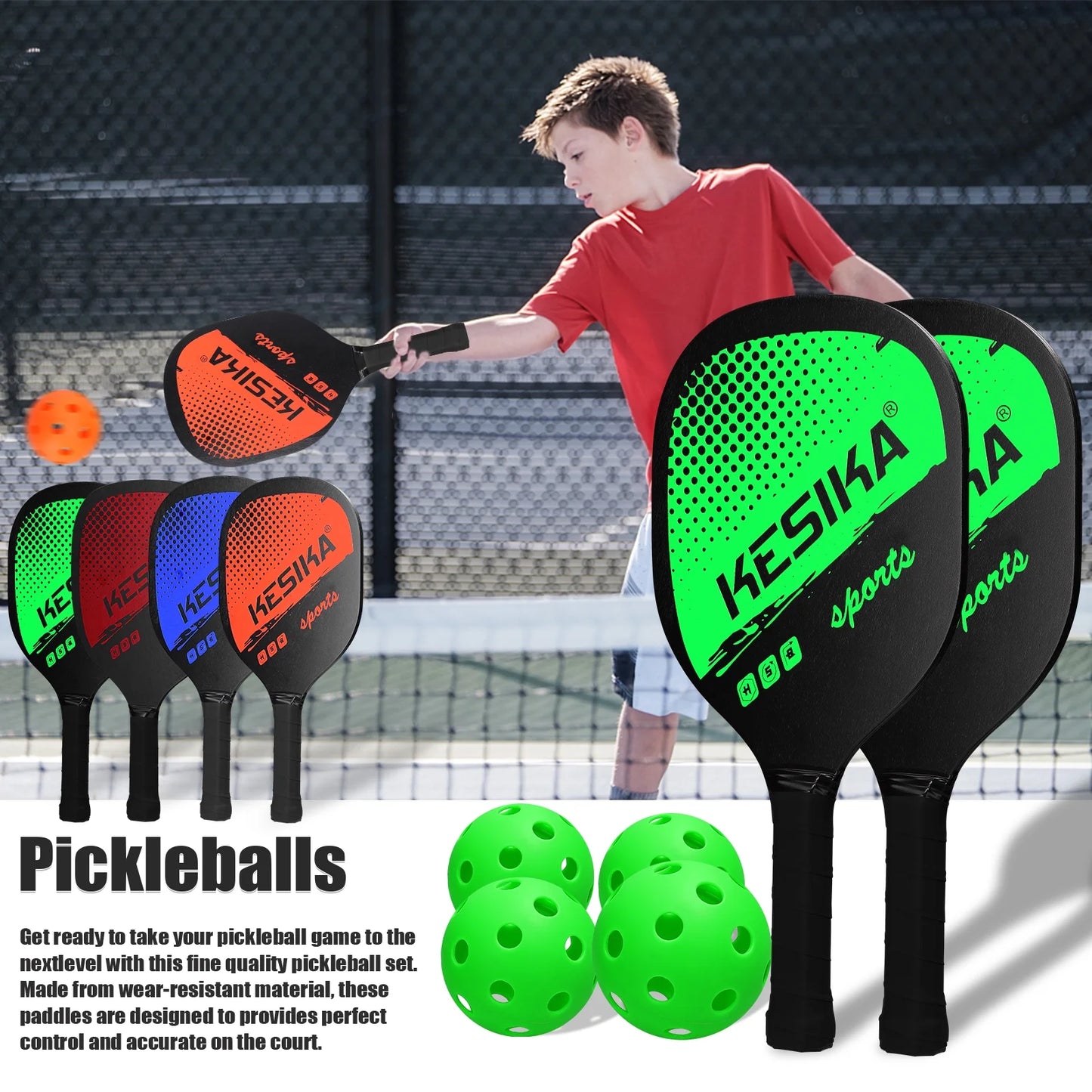 Pickleball Paddle Set Pickleball Rackets Ball Set 2 Rackets & 4 Pickleball Balls with Carrying Bag for Men Women