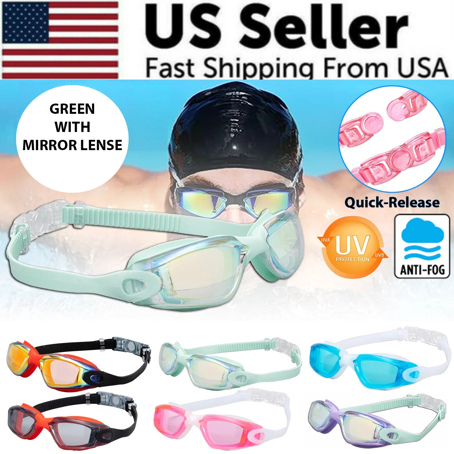 Clear Comfortable Swimming Goggles UV- Anti-Fog Swim Glasses Mirror Adult & Kids