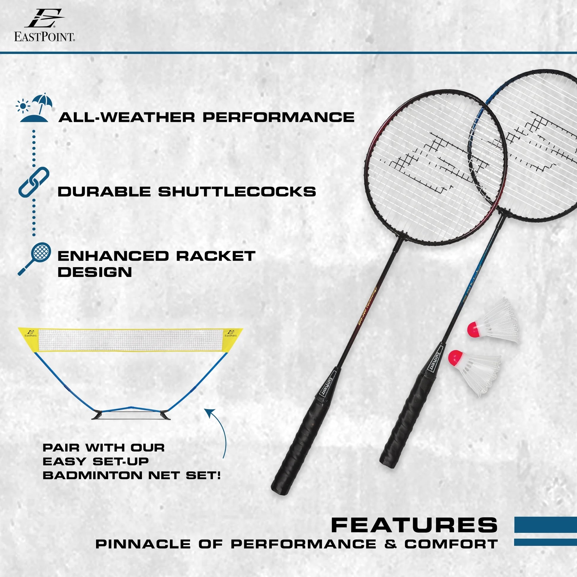 2 Player Badminton Racket Set; 2 Rackets with Steel Shafts, 2 Shuttlecock Birdies